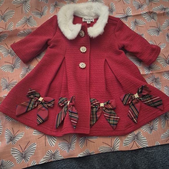 Blueberi Boulevard Other - Blueberi Boulevard Red Girls' Coat with White Collar
